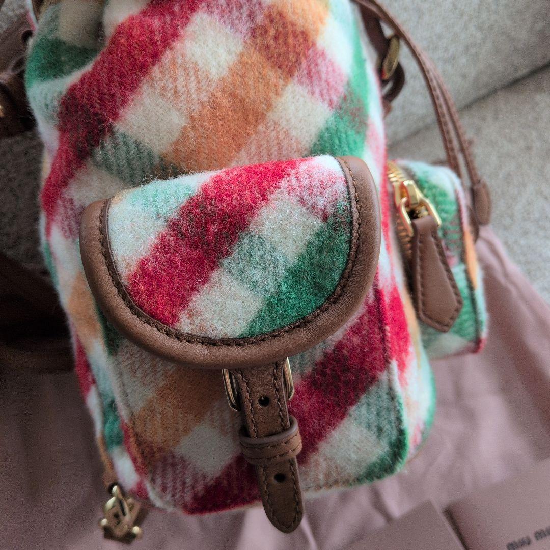 新品同様　ミュウミュウ限定チェック柄バックパック　リュック　ショルダーバッグ