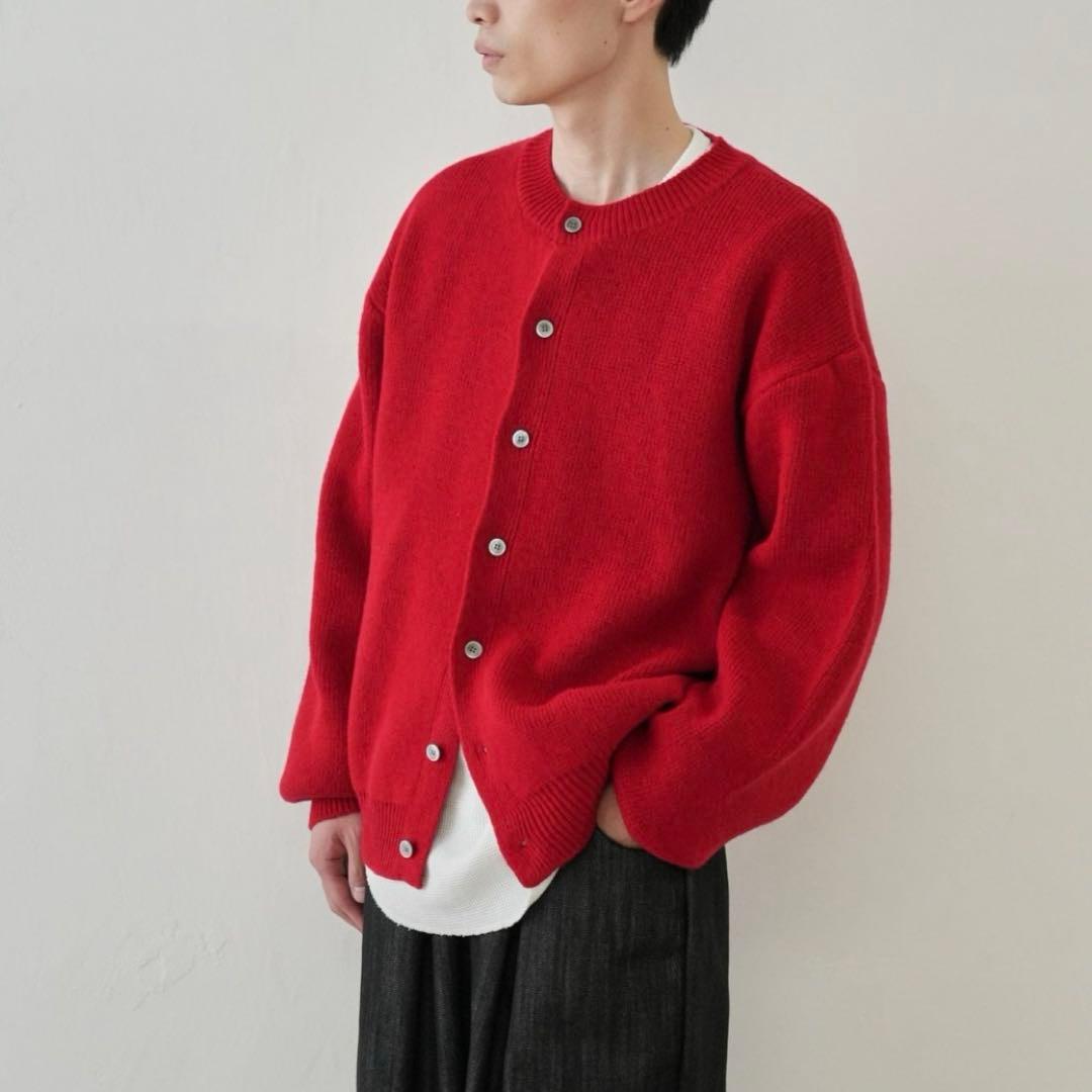 bargiee ラウンドネック ウール ニットカーディガン 赤 カーディガン
