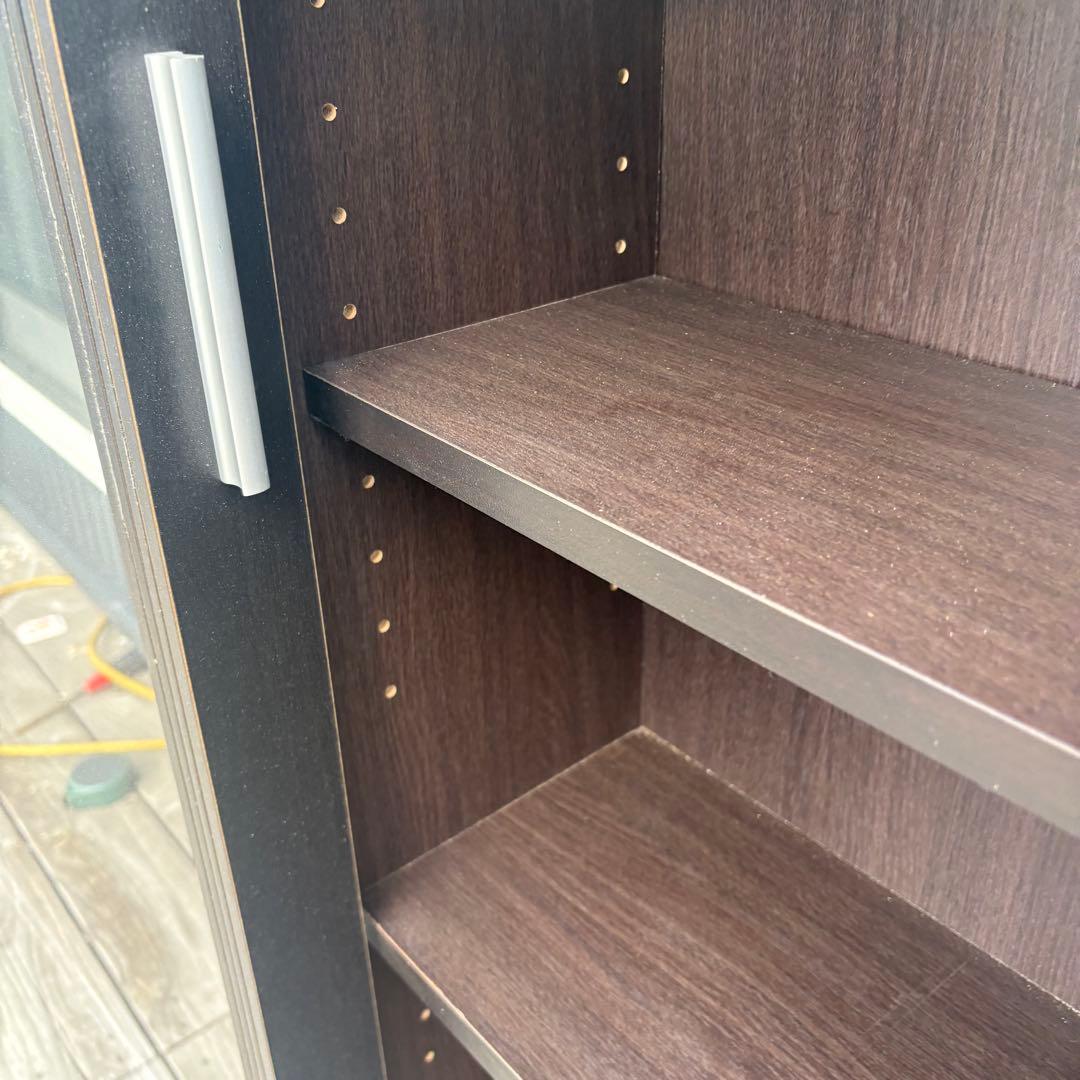 北欧レトロ 4段 スライド扉 木製ブックシェルフ 木製ラック 本棚 飾り棚