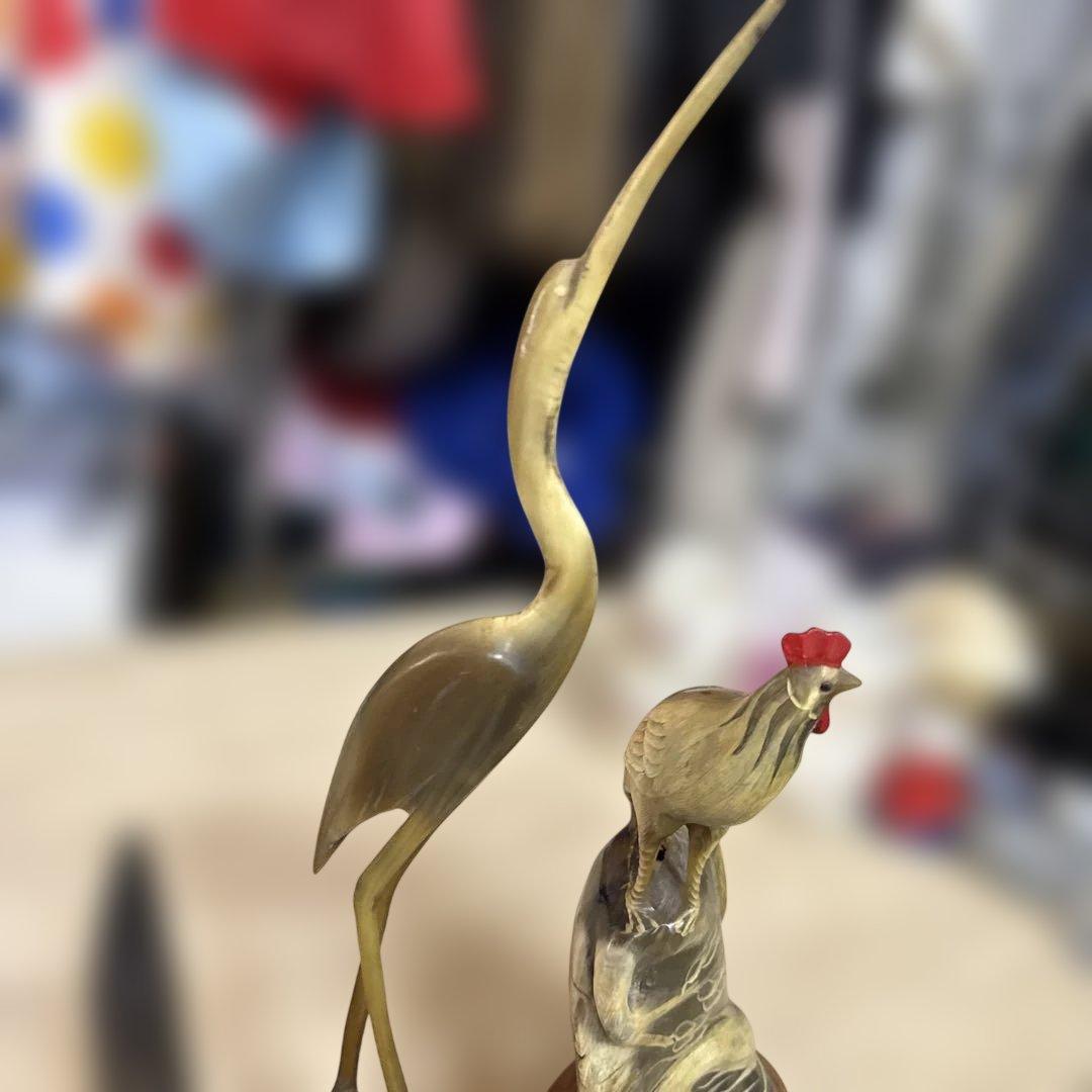 木製 鳥と魚の彫刻 置物７点セート