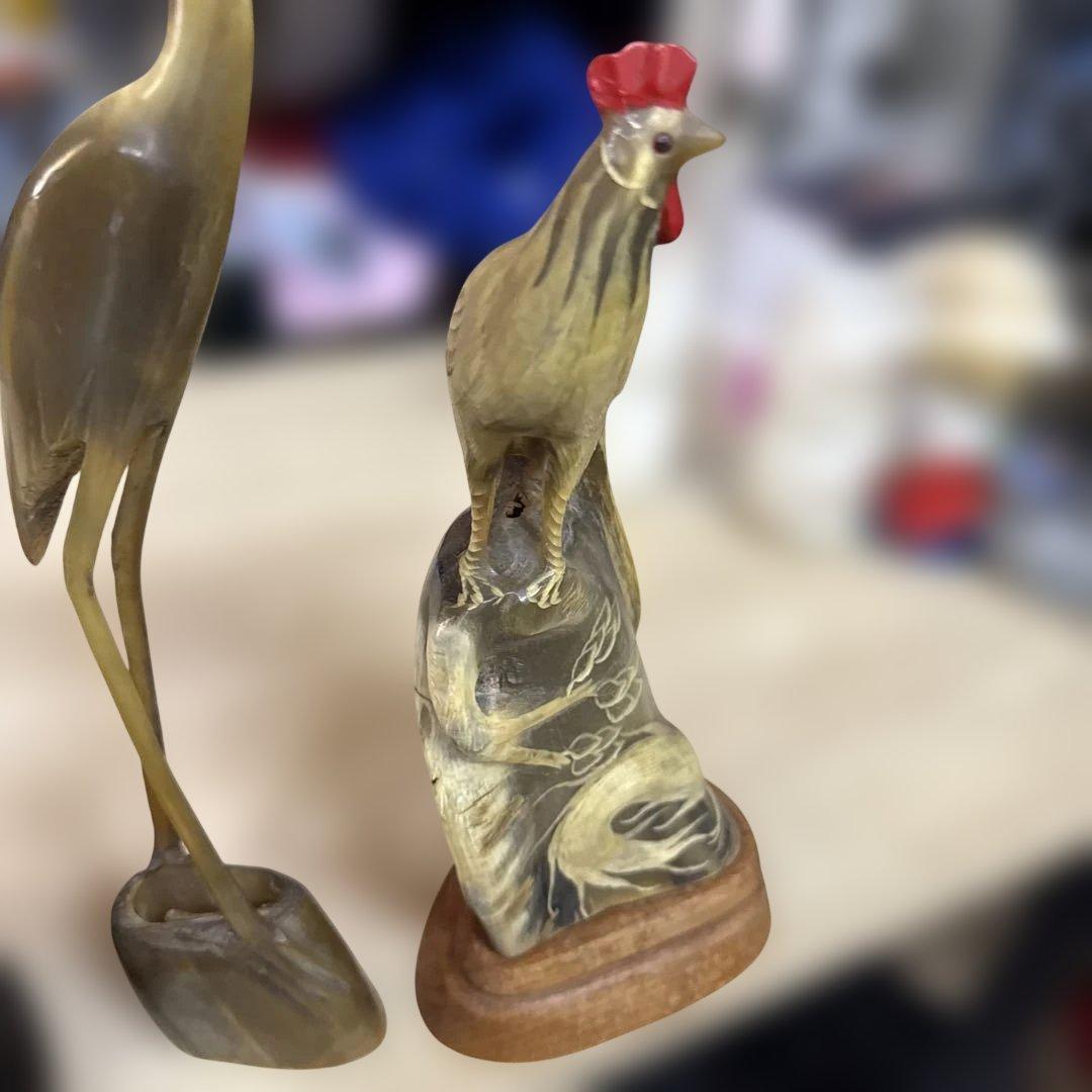 木製 鳥と魚の彫刻 置物７点セート