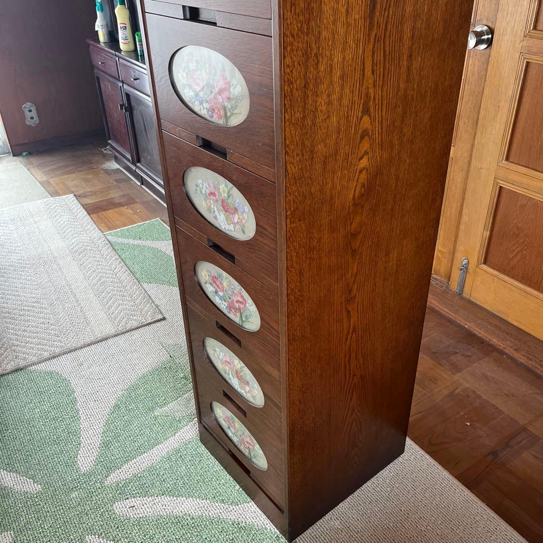 戸塚さ刺繍　木製花柄5段チェスト