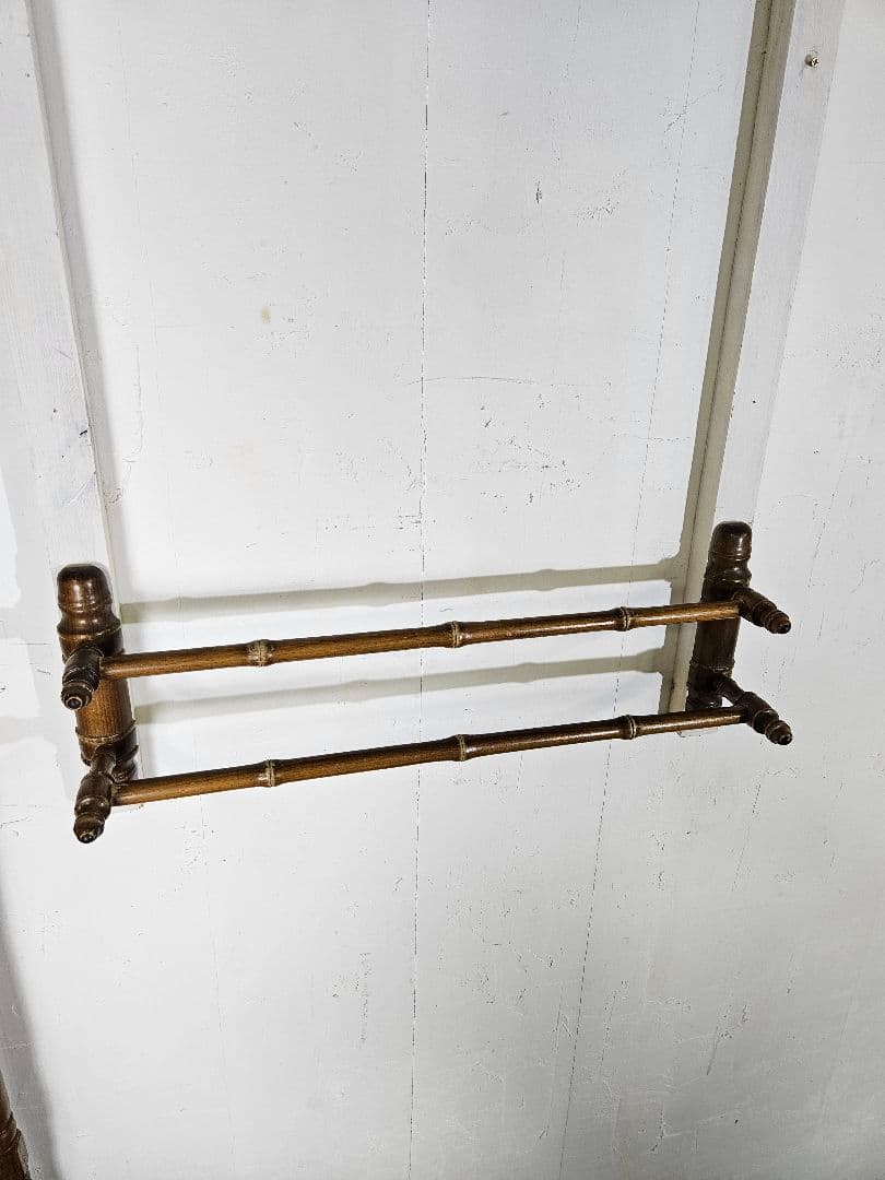 フランス アンティーク 木製 2連 タオルハンガー バンブーモチーフ ウッド