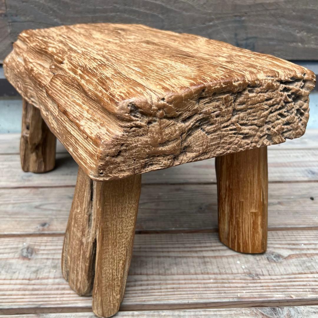 極厚 希少木材 オールドチークのスツール 49.5cm 腰掛け 踏み台 飾り台