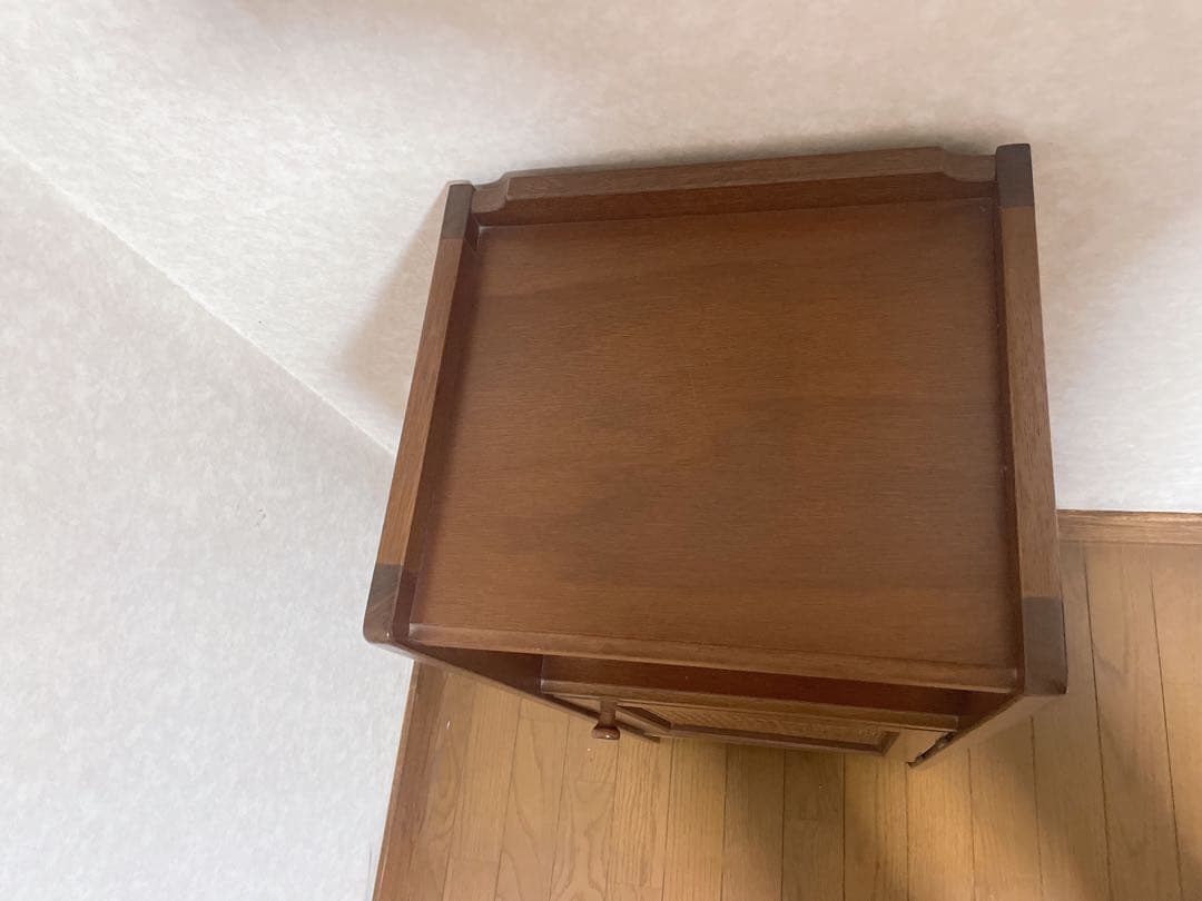 電話台・ファックス台 85cm 木製　収納扉付き　ダークブラウン　和柄　美品