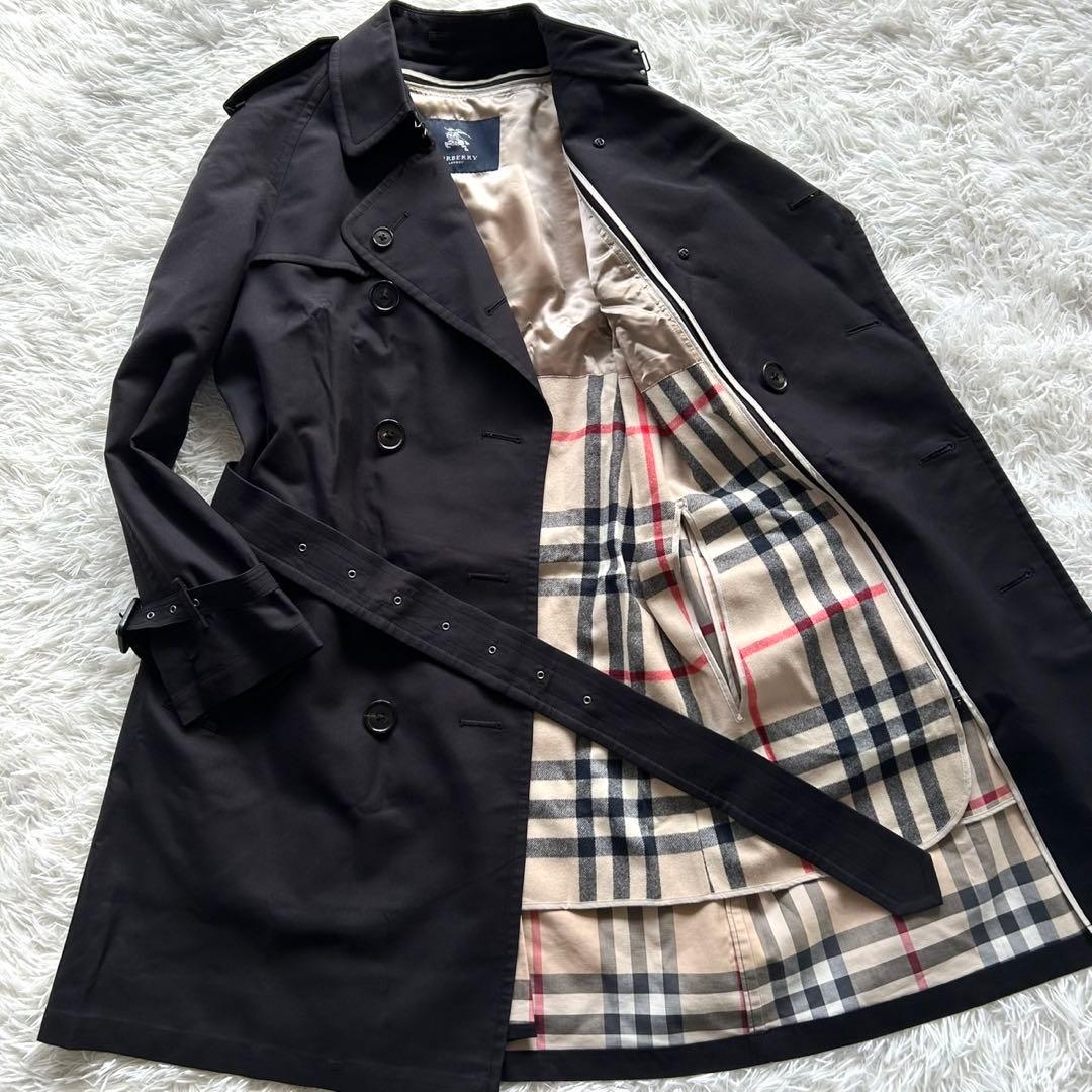 【極美品】バーバリーロンドン　トレンチコート　ロング丈　メガチェック　黒　L相当