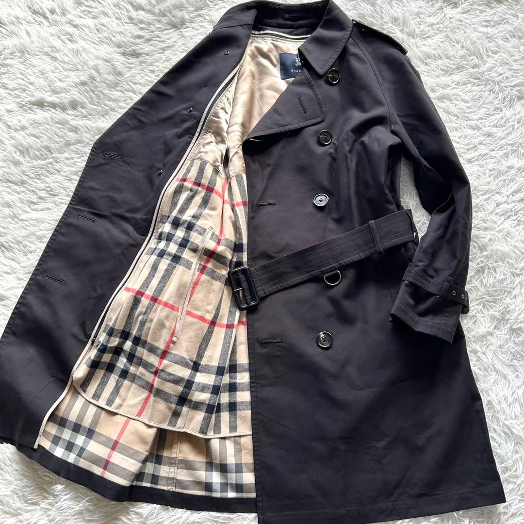 【極美品】バーバリーロンドン　トレンチコート　ロング丈　メガチェック　黒　L相当