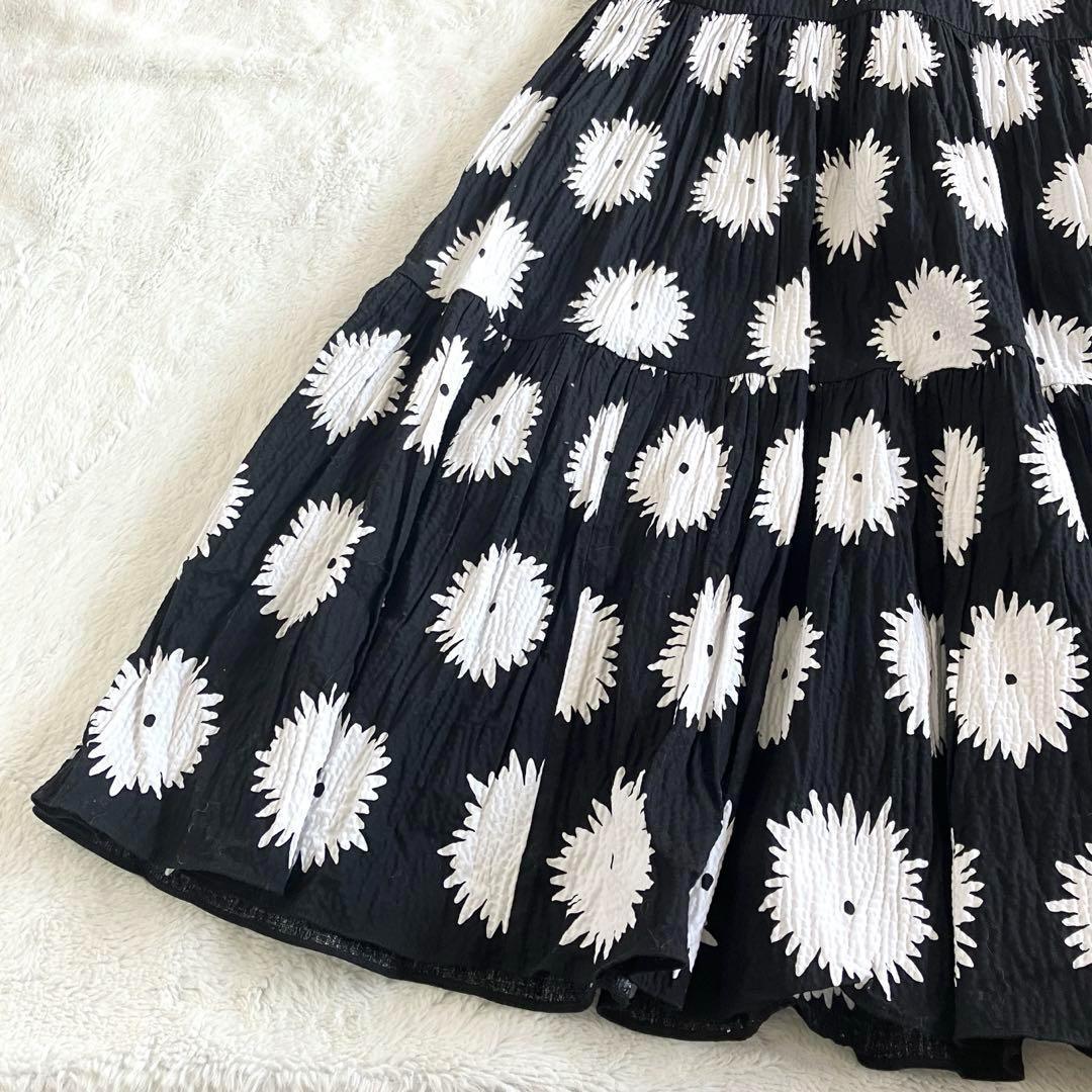 ケイトスペードニューヨーク コットン ベルテッドロングドレス S 黒白