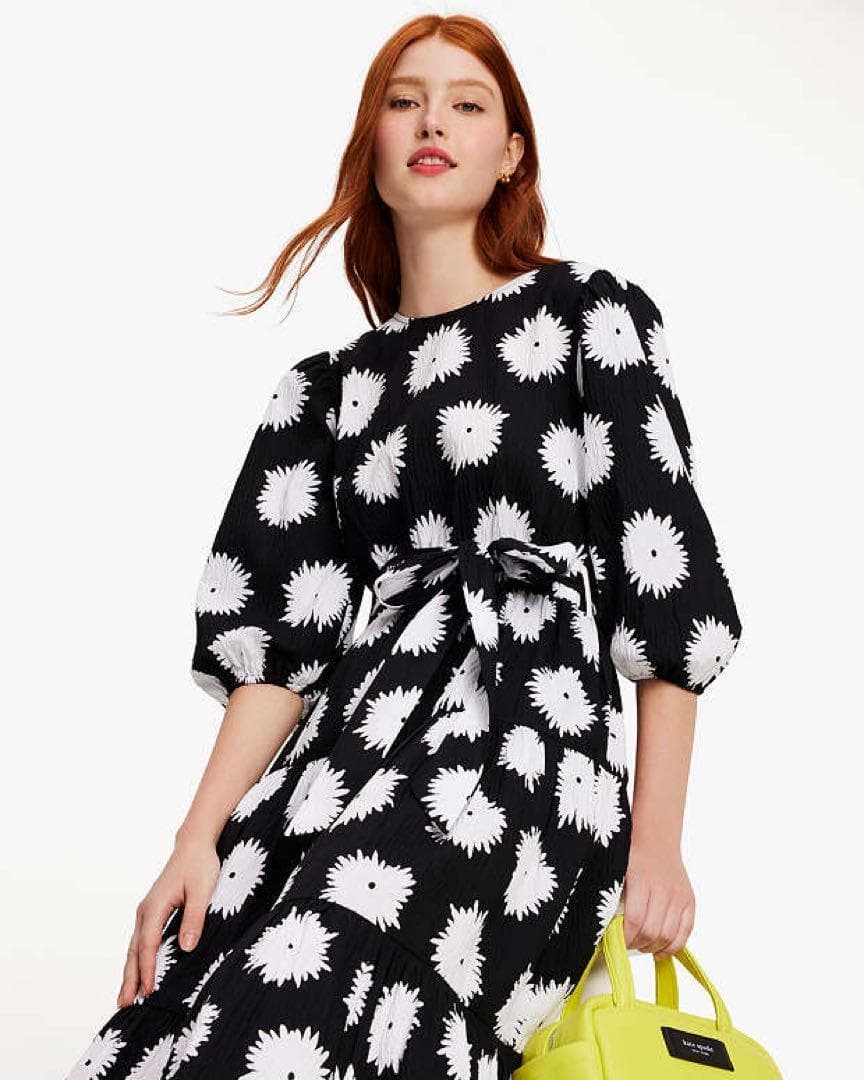 ケイトスペードニューヨーク コットン ベルテッドロングドレス S 黒白