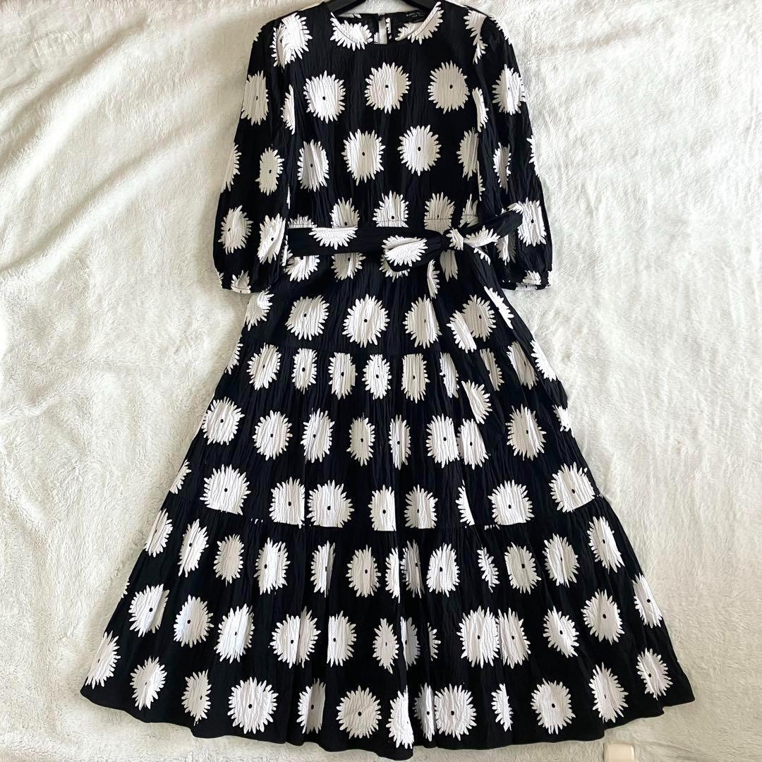 ケイトスペードニューヨーク コットン ベルテッドロングドレス S 黒白