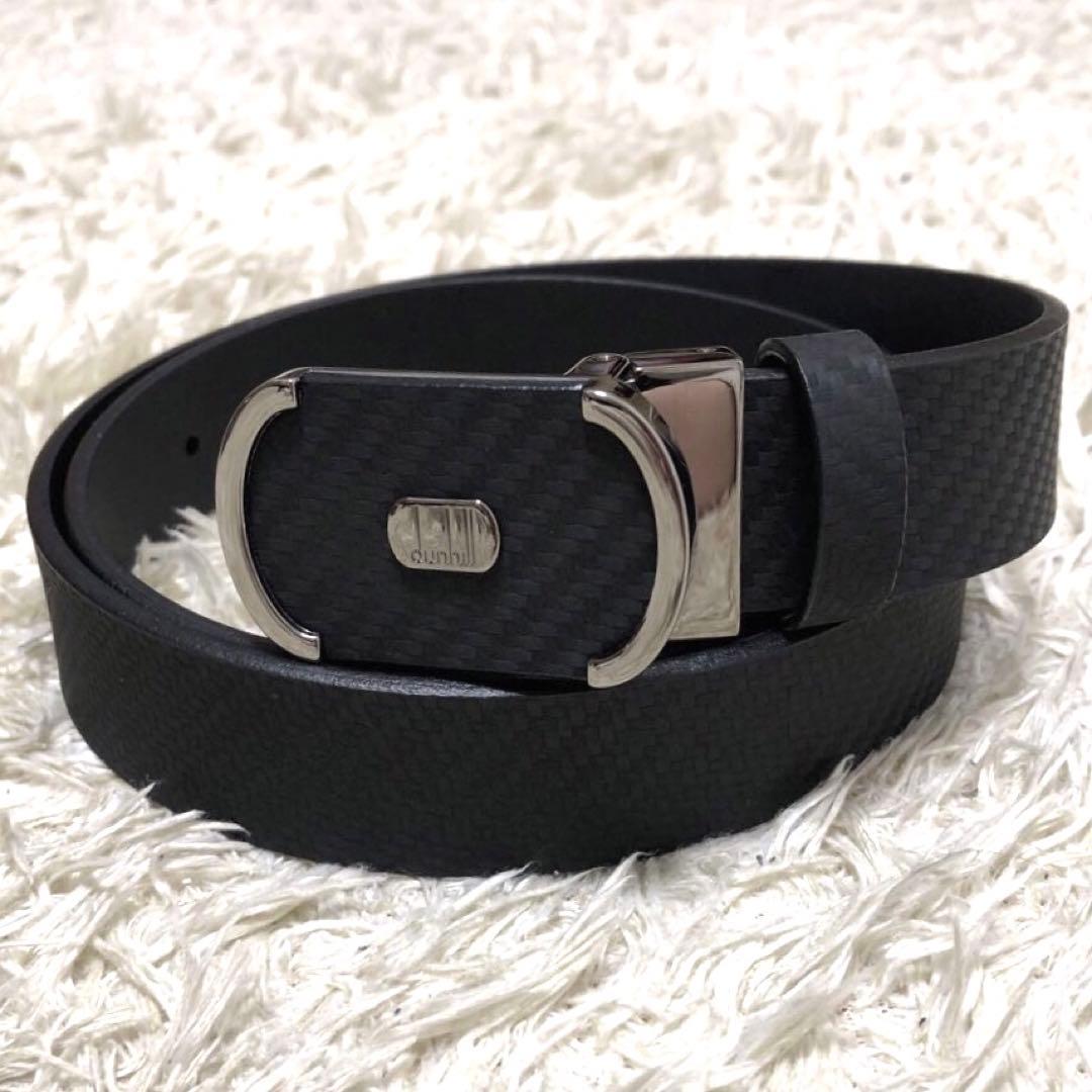 未使用✨ダンヒル　レザーベルト　ロゴ　ブラック