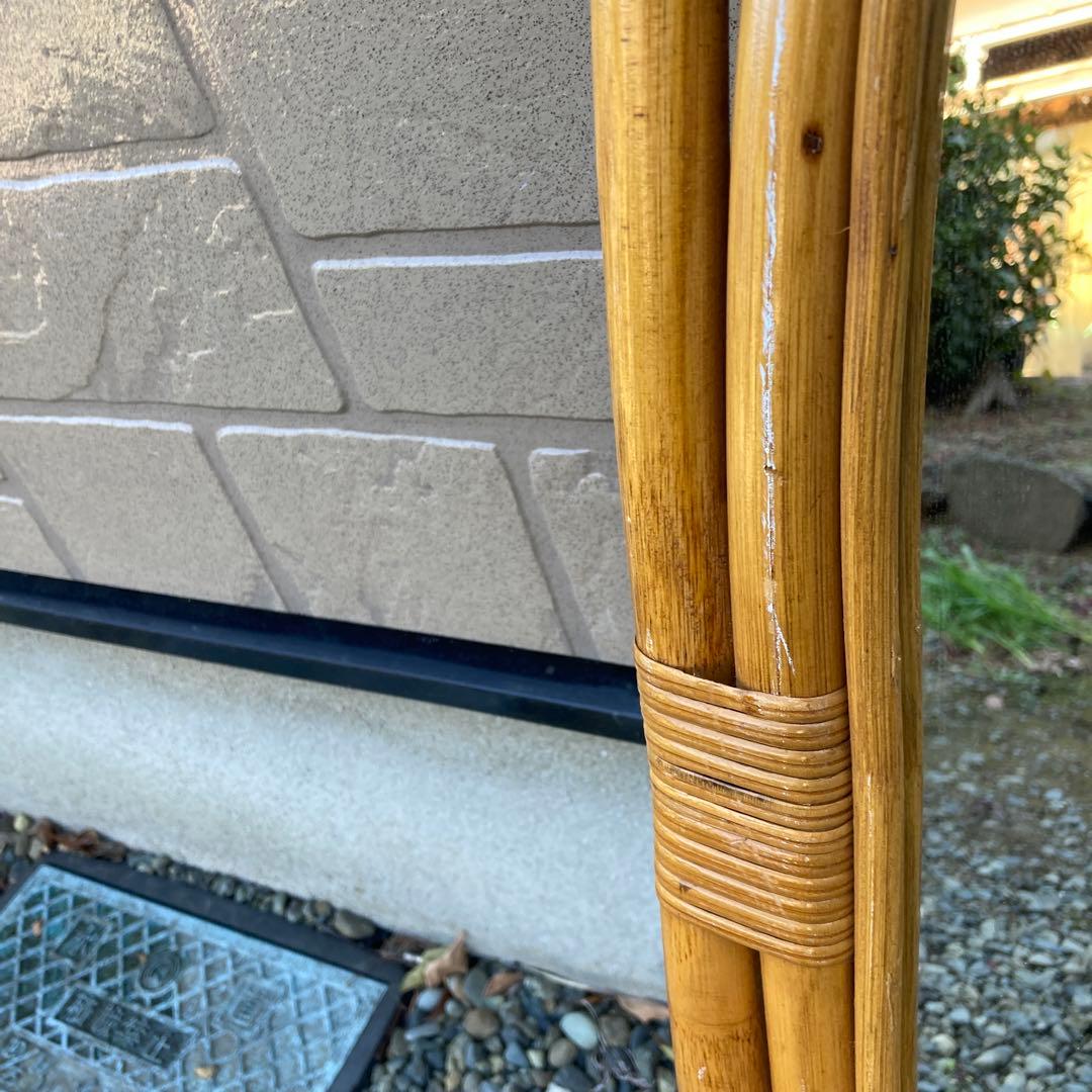 ◾️ラタンフレームミラー 籐 壁掛け鏡 　アンティーク　ウォールミラー