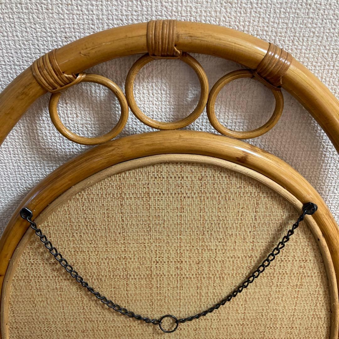 ◾️ラタンフレームミラー 籐 壁掛け鏡 　アンティーク　ウォールミラー