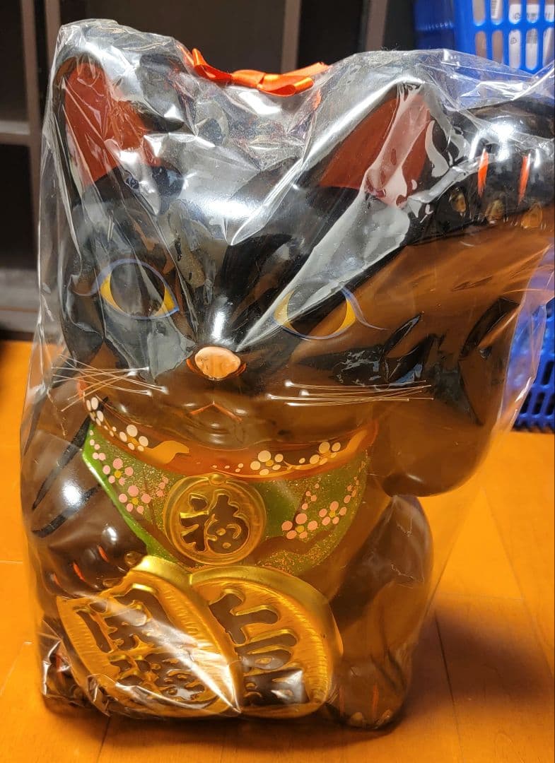 招き猫　アンティーク　ヴィンテージ　黒猫　左手　人縁　金運　良縁