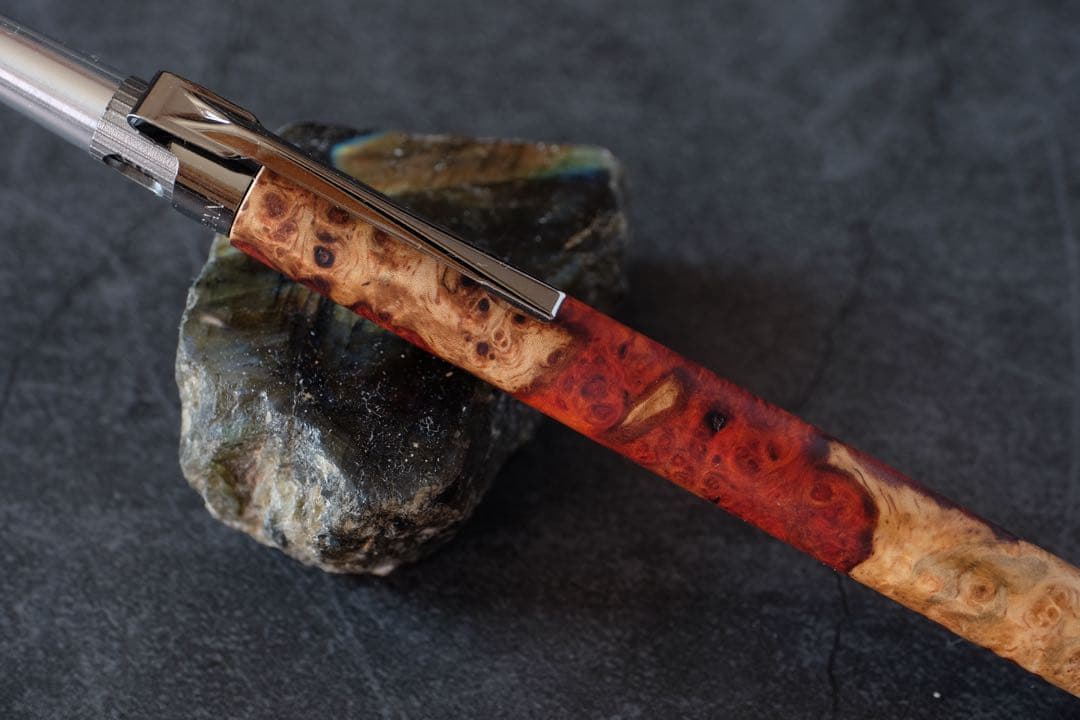 PG5木軸カスタム0166　高村杢工房 製図用シャープペンシル　花梨瘤極上の紅白
