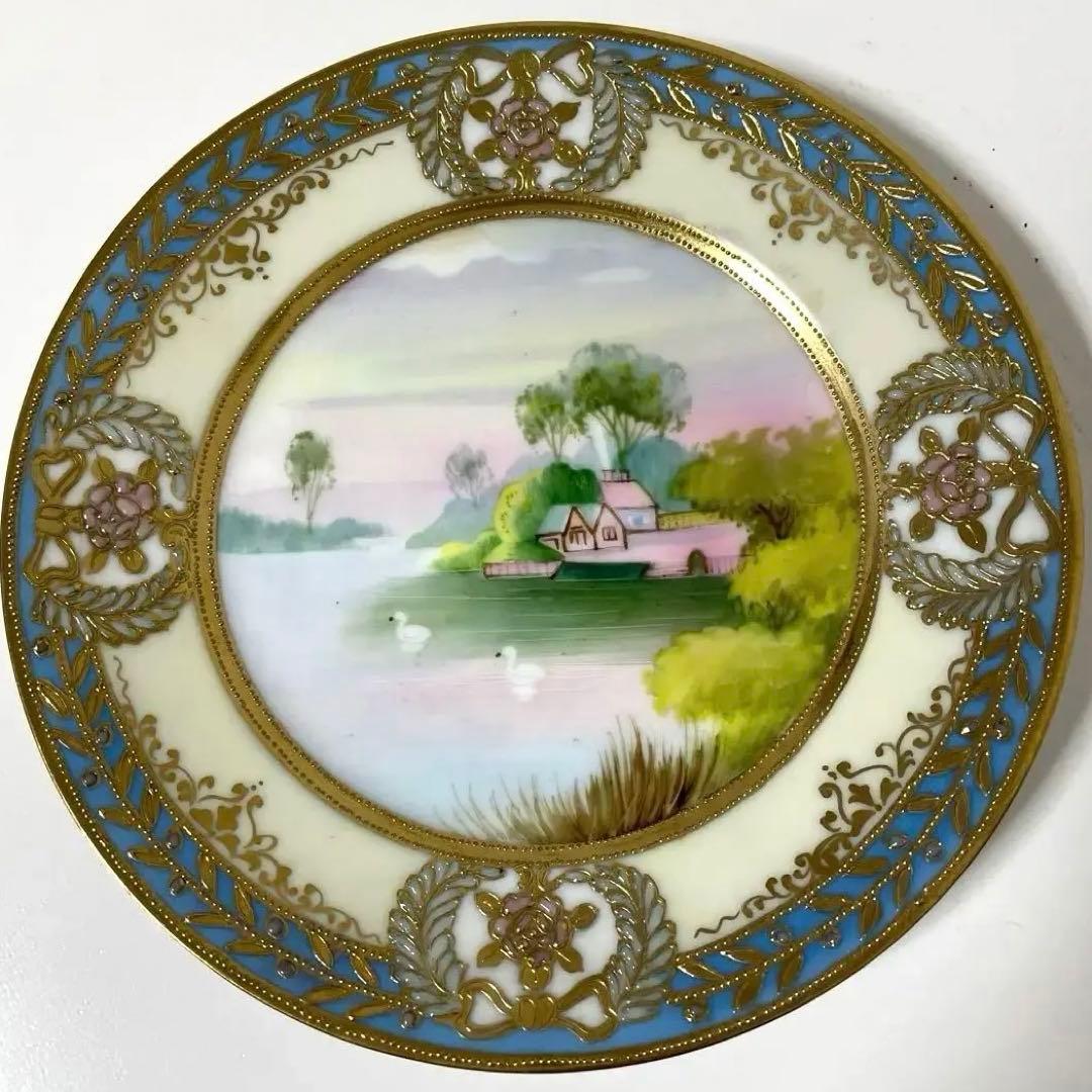 ＊湖水の白鳥＊1906年-1921年＊英国輸出・１５.８cm・オールドノリタケ・