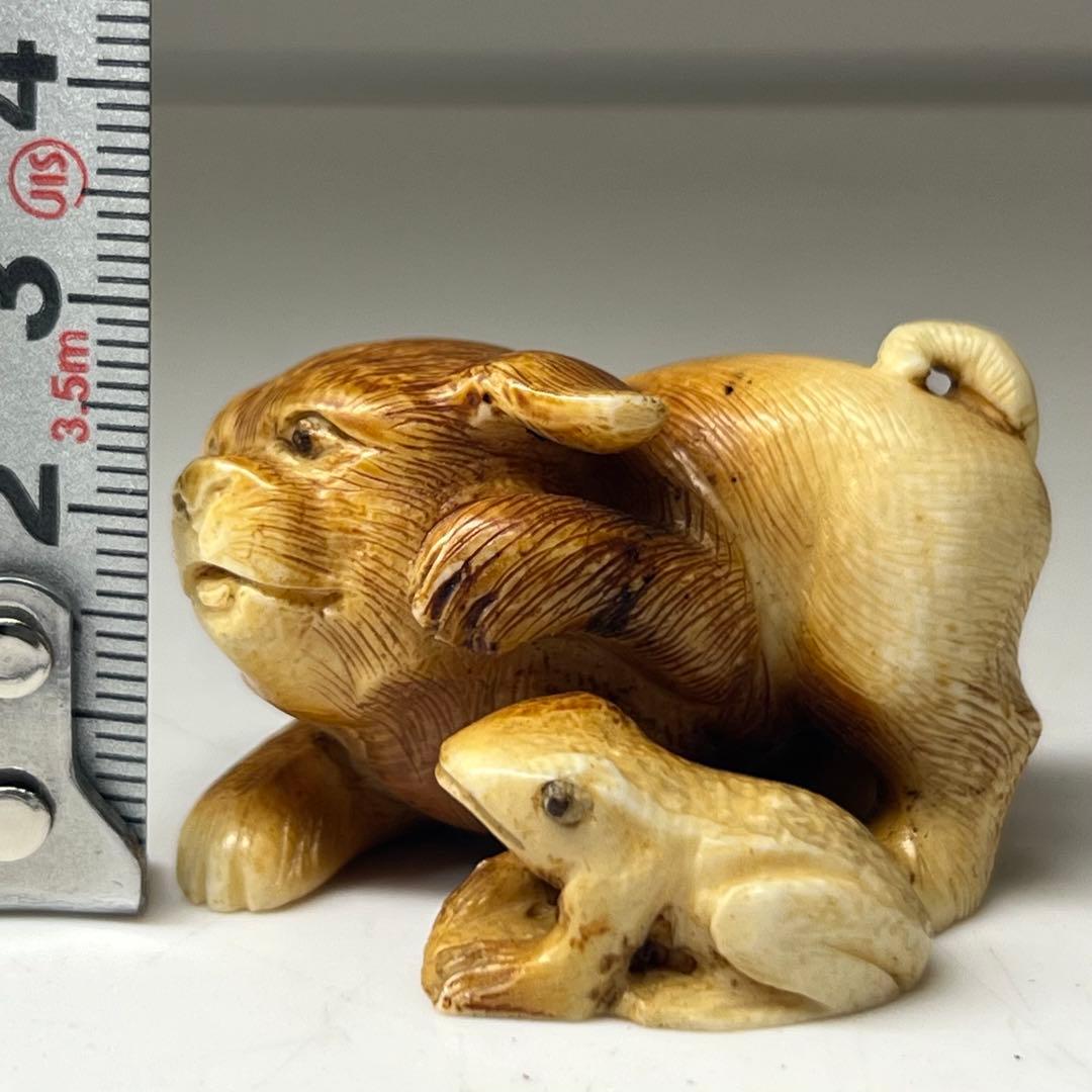 極上 犬とカエル 根付 寛公銘 29g 東キ8-0204☆2F タルサ