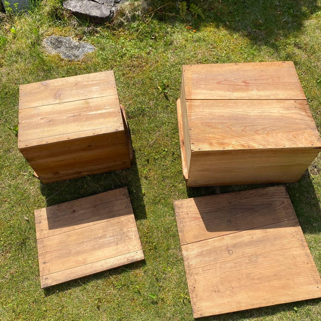 大型　木箱　2個　セット　アンティーク　蓋　持ち手付き　重ねられる