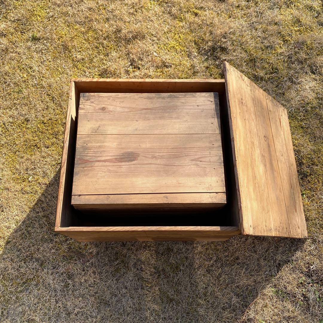 大型　木箱　2個　セット　アンティーク　蓋　持ち手付き　重ねられる