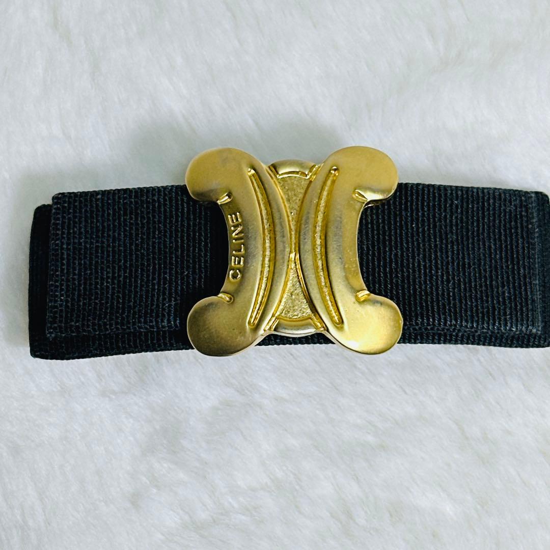 セリーヌ　ブラック トリオンフ　バレッタ　ゴールド装飾