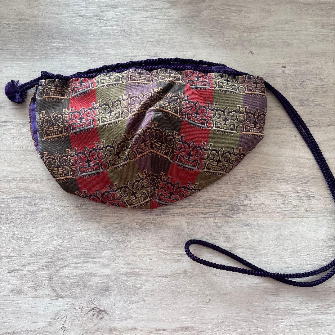 巾着 龍村美術織物 正絹 獅噛文長斑錦