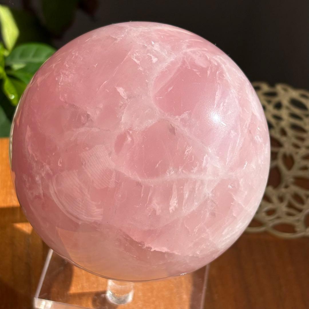 天然石 マダガスカル産 ローズクォーツスフィア直径約9センチ