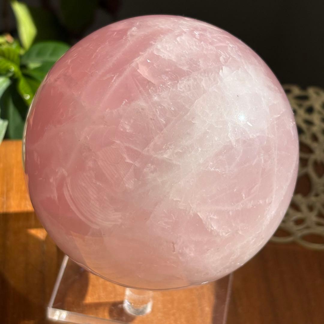 天然石 マダガスカル産 ローズクォーツスフィア直径約9センチ