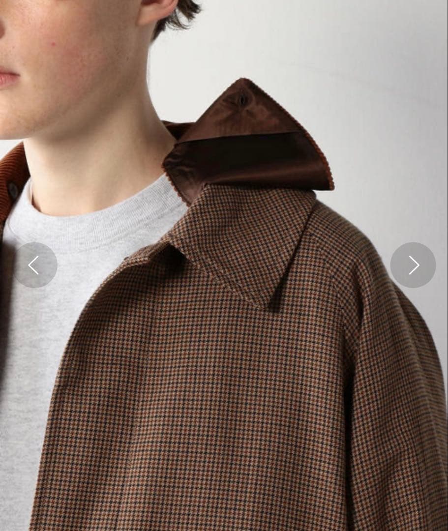 ブラウン系チェック バルカラーコート スティーブンアラン