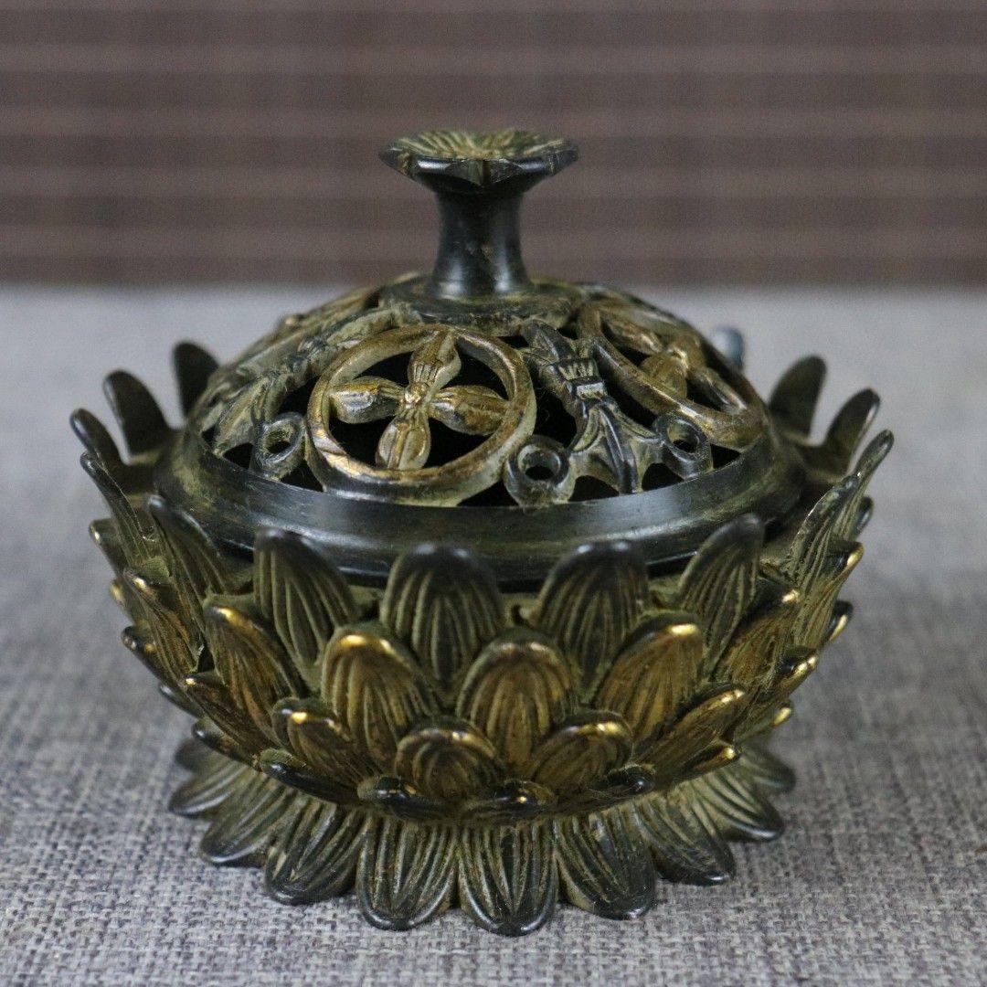 銅器 香炉 蓮華香炉 沈香檀香炉 香道具 装飾品 工芸品 置物