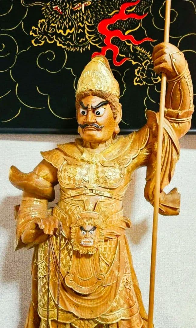 本日LAST 毘沙門天王像 木彫工芸品 76cm