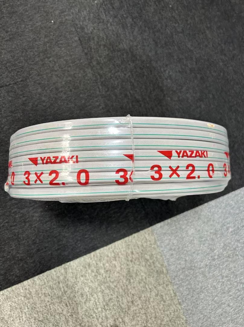 YAZAKI 3×2.0 電線ケーブル　黒白緑　100m