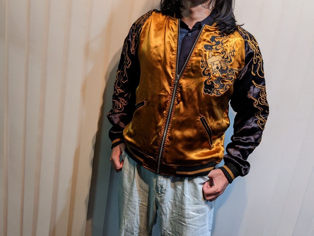 絡繰魂　ONE PIECE　スカジャン　リバーシブル　スーベニアジャケット　　黒