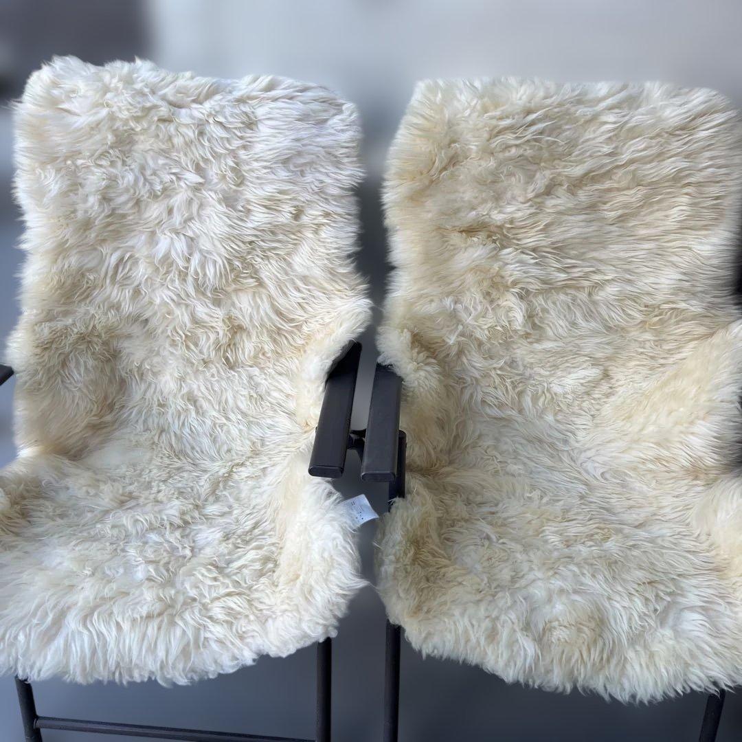 羊毛皮ファークッションカバーラグマット椅子カバー等アイボリーカラー 2枚セット