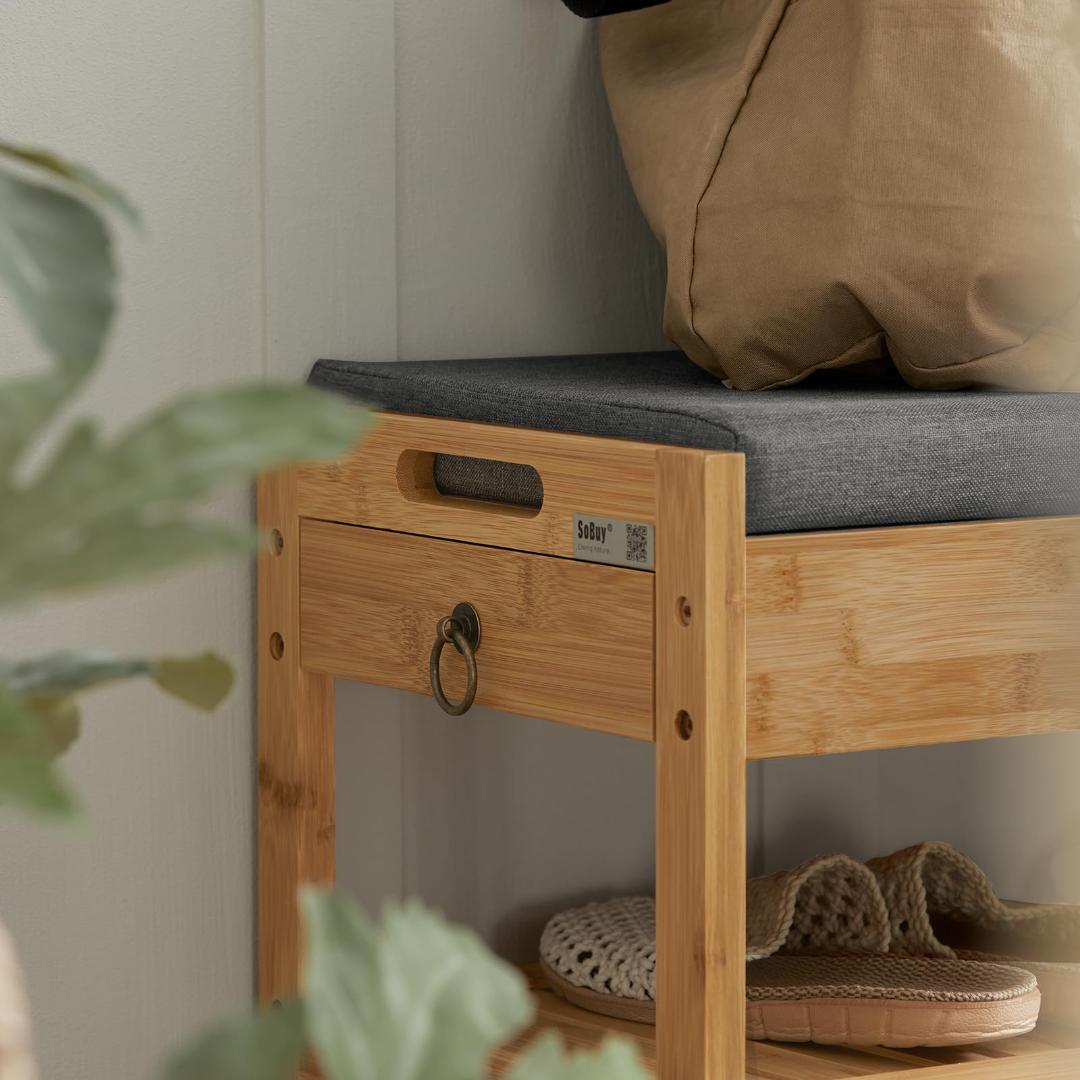 シューズラックスツール 二段式 引き出し付き 玄関ベンチ 収納