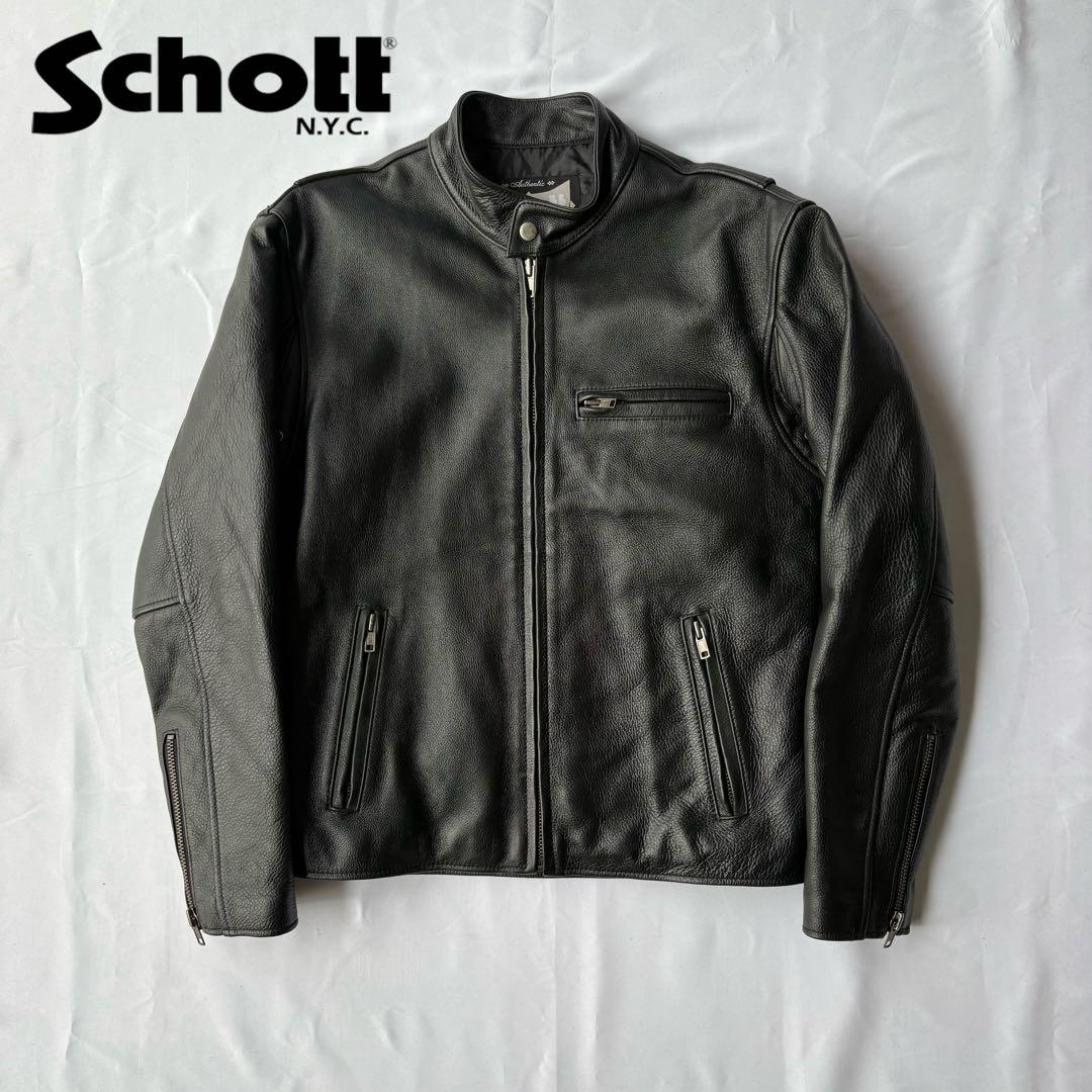 schott ショット USA製 シングルライダース 裏地キルティング ブラック