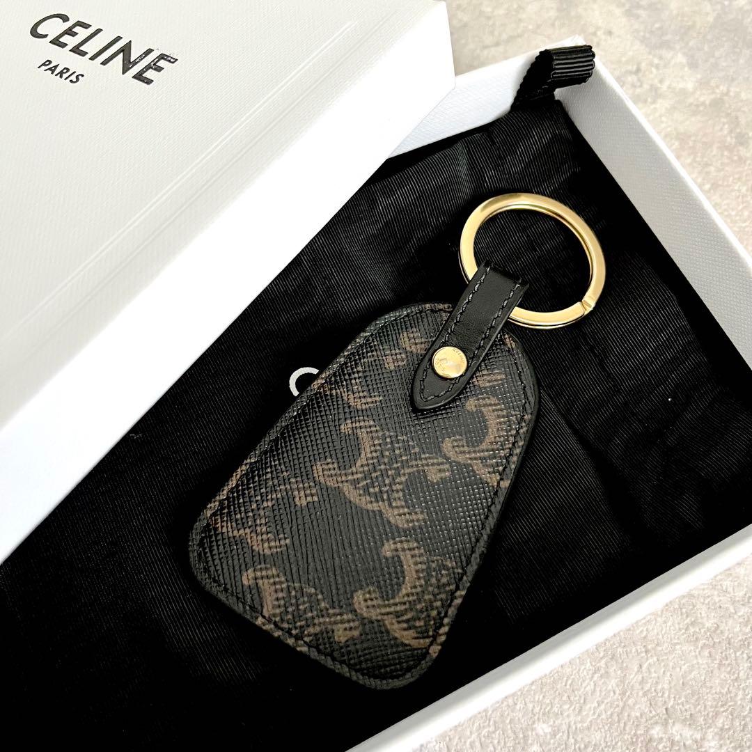 極美品✨CELINE トリオンフキャンバス キーリング ブラック レザー