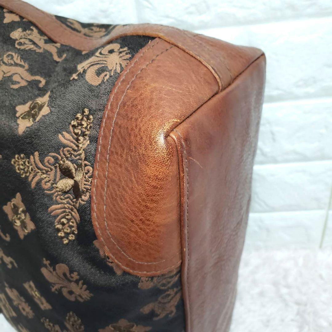 美品 genten ゲンテン ジャガード 総柄 刺繍 A4可 大容量トートバッグ