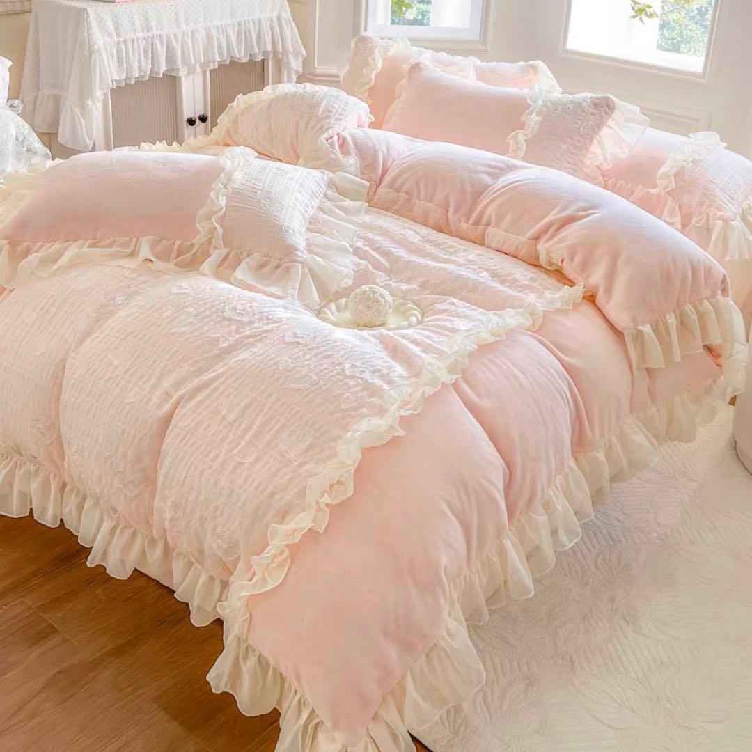 フリル付きホワイトダブルカバーセット