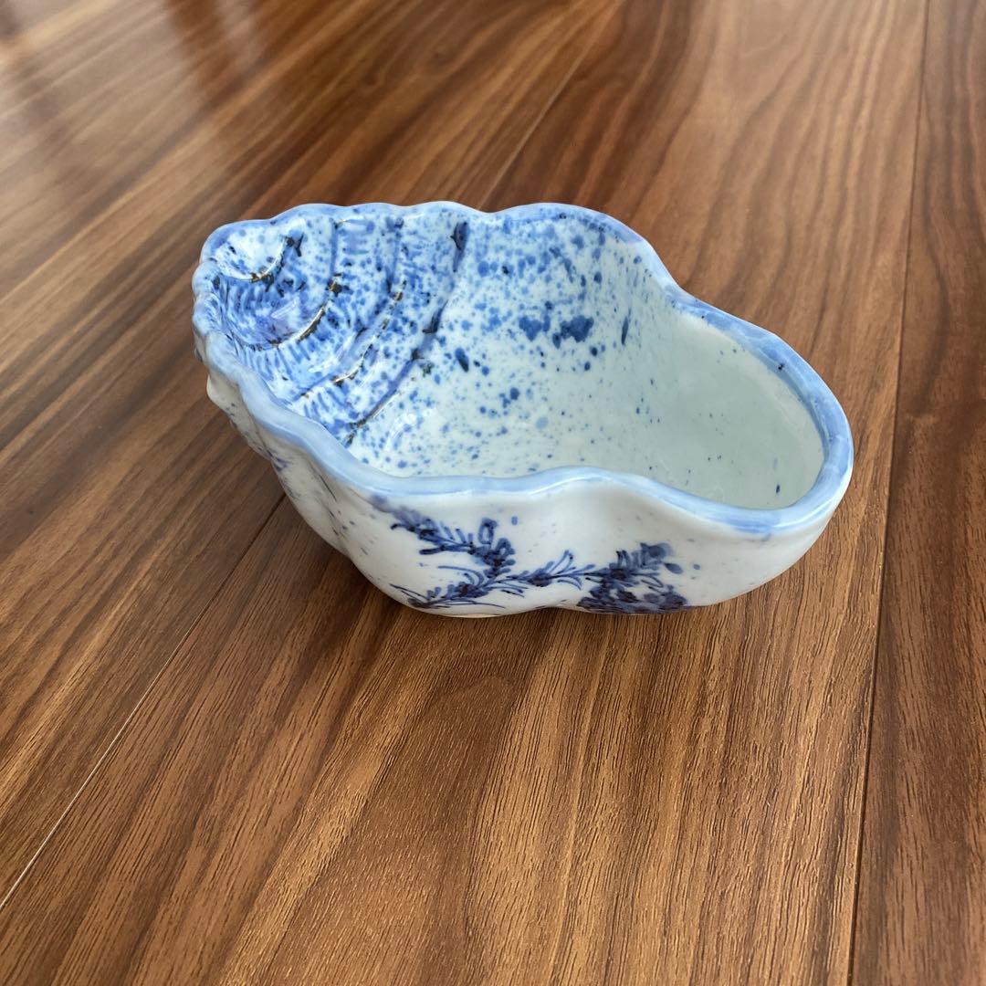 極上作　九谷焼　須田菁華　吹墨染付　貝型　向付　小鉢　一客