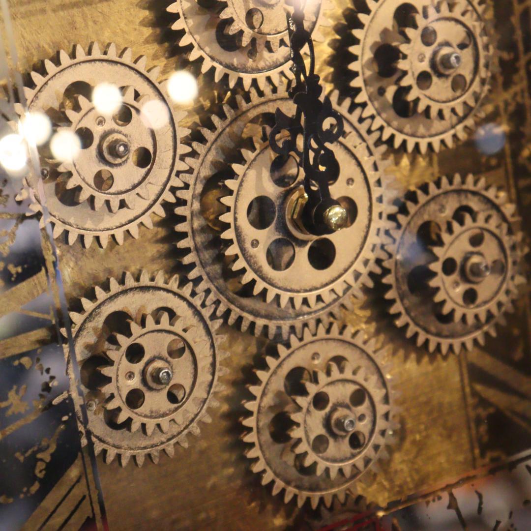 置き時計 クロック ゴールド ギアクロック ヴィンテージ スクエア