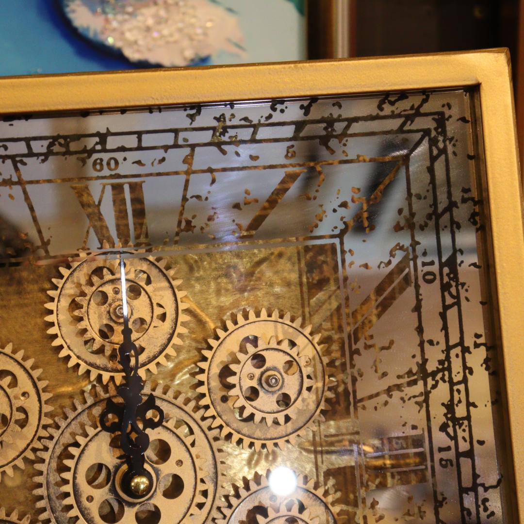 置き時計 クロック ゴールド ギアクロック ヴィンテージ スクエア