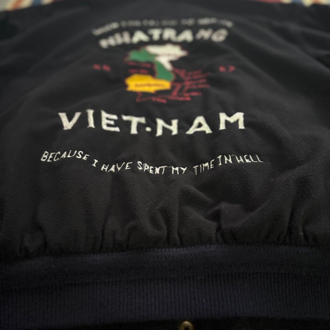 希少L★90sベトジャン【天国と地獄】スーベニアジャケット 刺繍 虎福 地図 黒