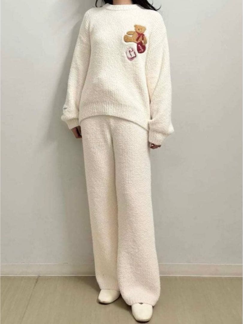 ジェラートピケ♡ベビモコベアさがらプルオーバー＆ロングパンツセット アイボリー
