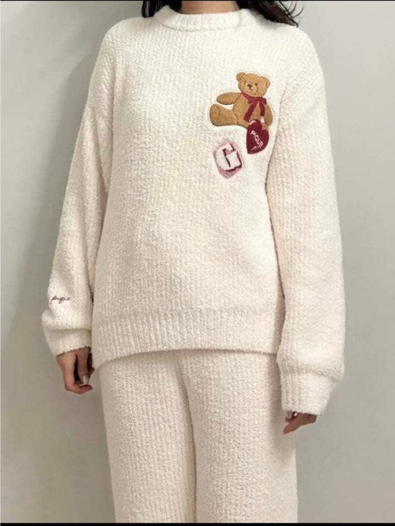 ジェラートピケ♡ベビモコベアさがらプルオーバー＆ロングパンツセット アイボリー