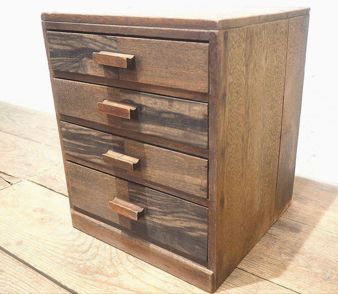 1360 木製取っ手の小引き出し　収納棚　書類ケース　レトロ　アンティーク　台