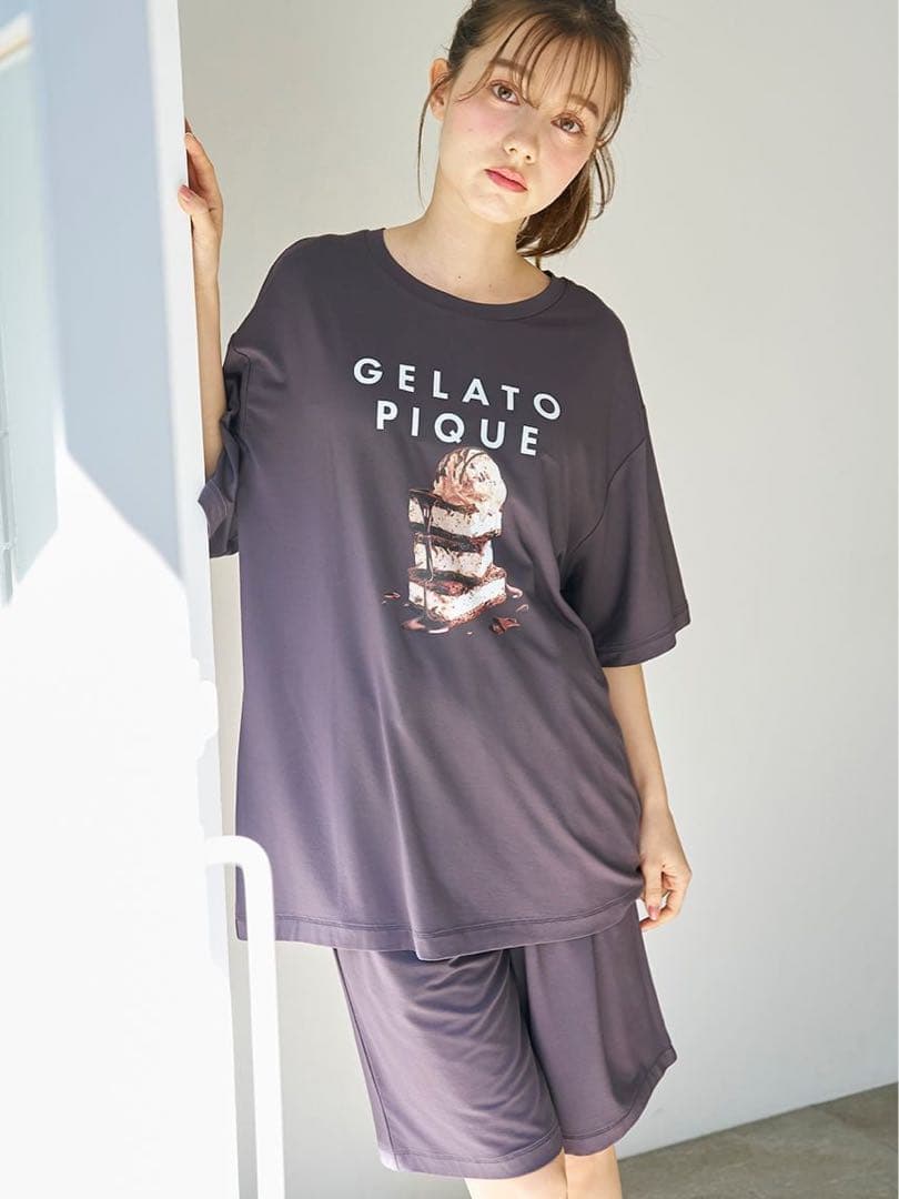 ジェラートピケ　レーヨンデザートロゴTシャツ、ハーフパンツ　セット