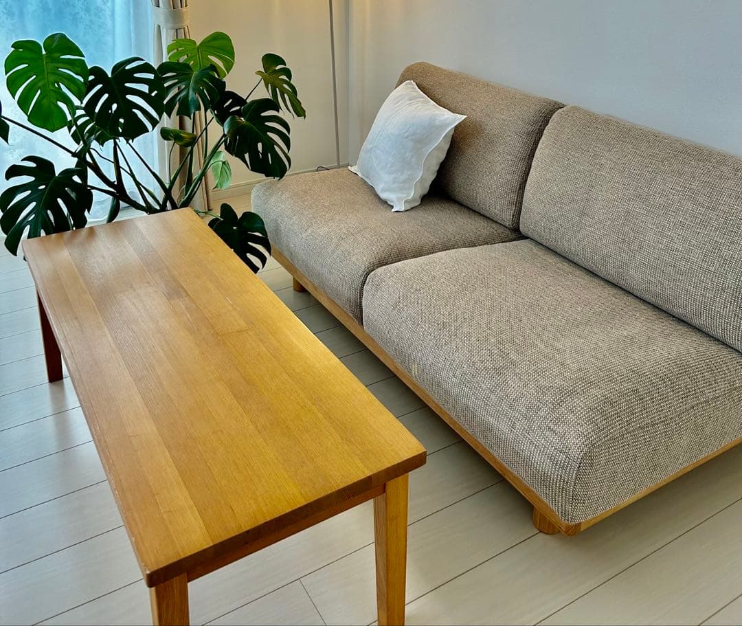 希少 無印良品 無垢材　タモ　ローテーブル　センターテーブル　北欧　120×45