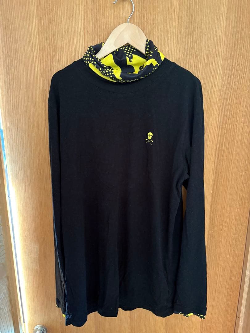 秋冬　マークアンドロナ　ハイネック長袖Tシャツ　ブラック×イエロー