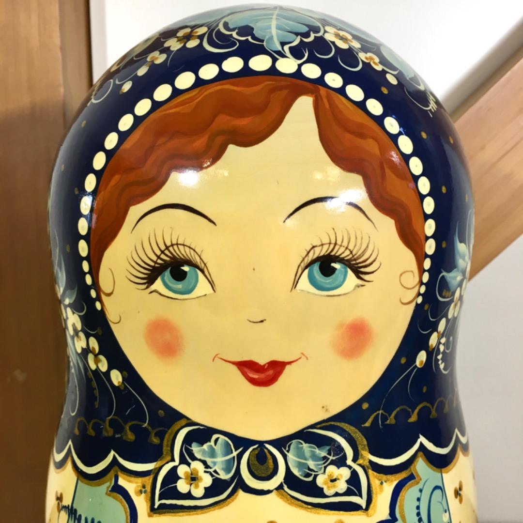 [美品] 希少 手描き青花柄 木製マトリョーシカ 表情違い30体揃い