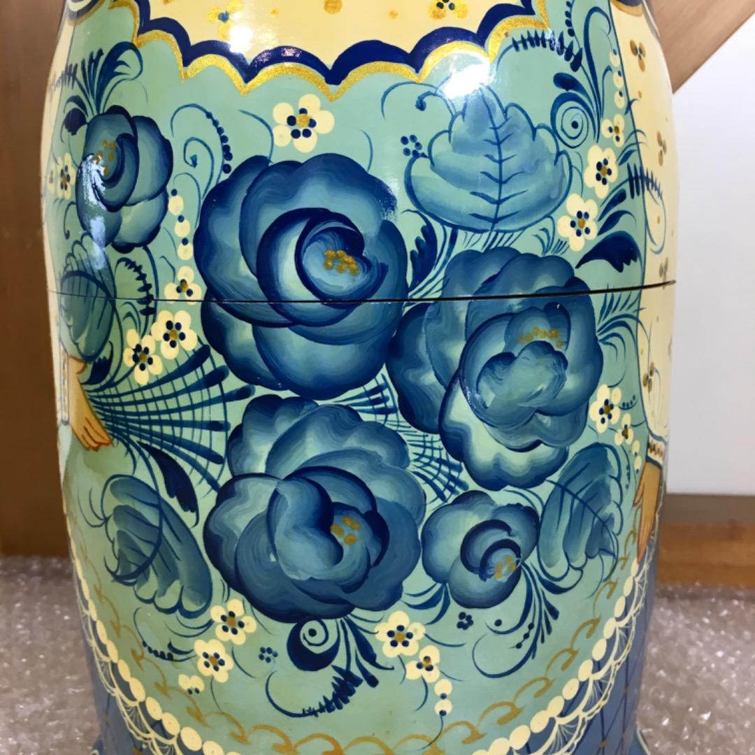 [美品] 希少 手描き青花柄 木製マトリョーシカ 表情違い30体揃い